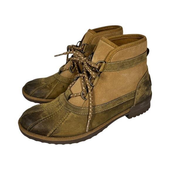 UGG Greda Duck Boots 8 Brown Waterproof Winter Leather Suede Lace Up Gorpcore - Picture 1 of 9